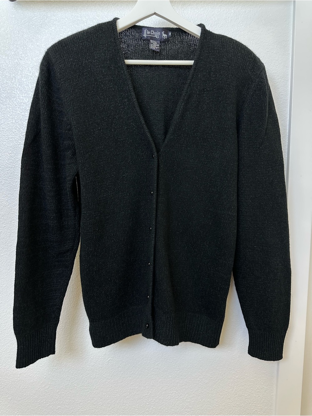 Black V-Neck Button Down Padded Shoulder Cardigan Sweater